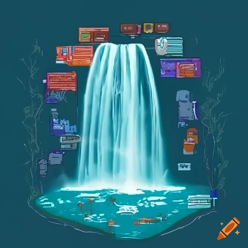 Illustration of agile software development and waterfall project management interaction