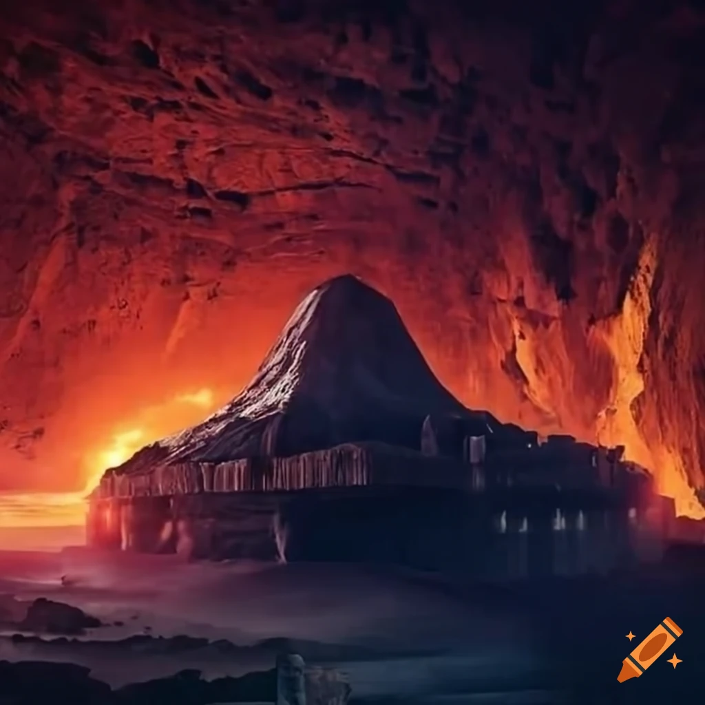 Ancient Roman-inspired city inside an inactive volcano's magma chamber with vertical architecture