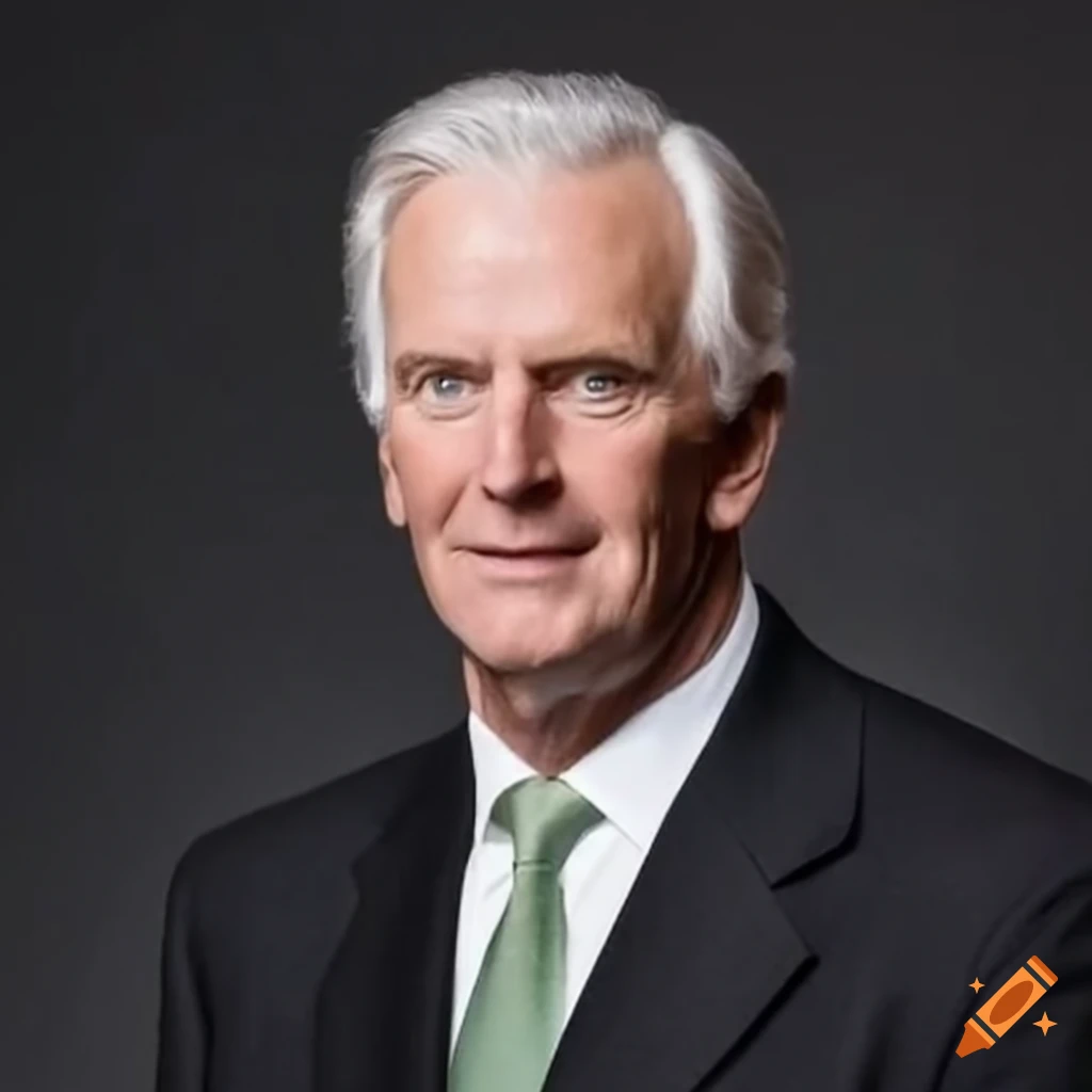Elegant senior politician in black suit and green tie