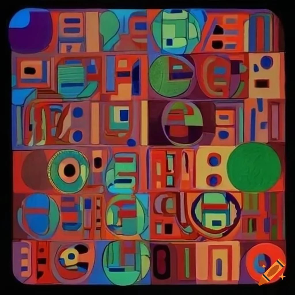 Maze of old bricks and plants in Vasarely's painting