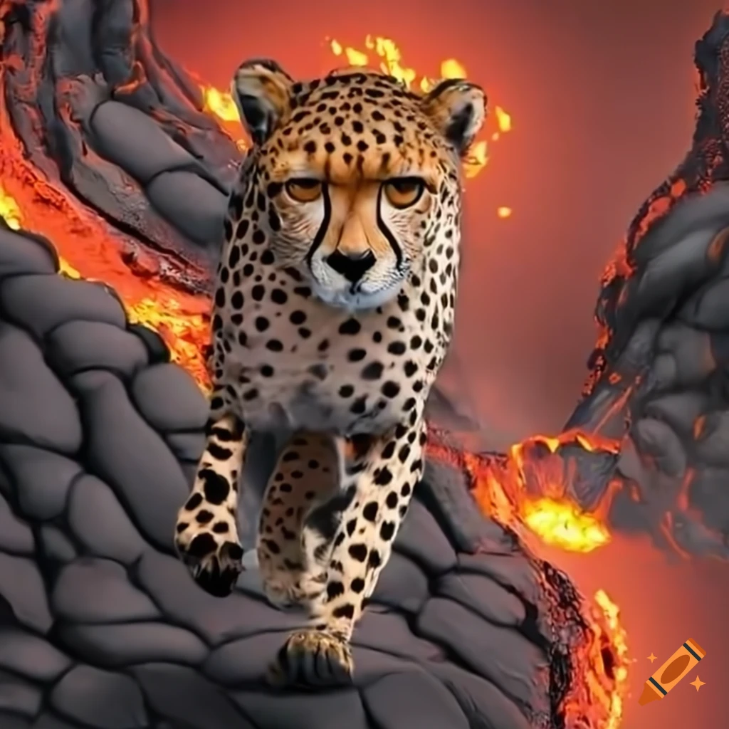 Cheetah running on lava