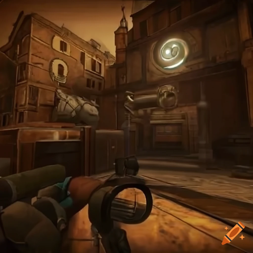 Video game level with dieselpunk style