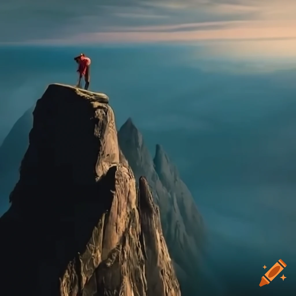 Person falling from a mountain in a nostalgic gray style