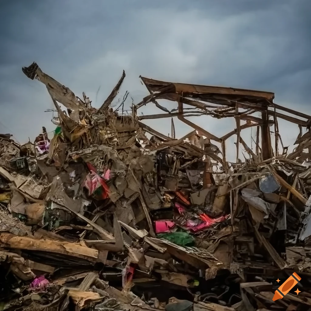 Detail of traditional Hungarian clothes in a destroyed landscape with bright sky