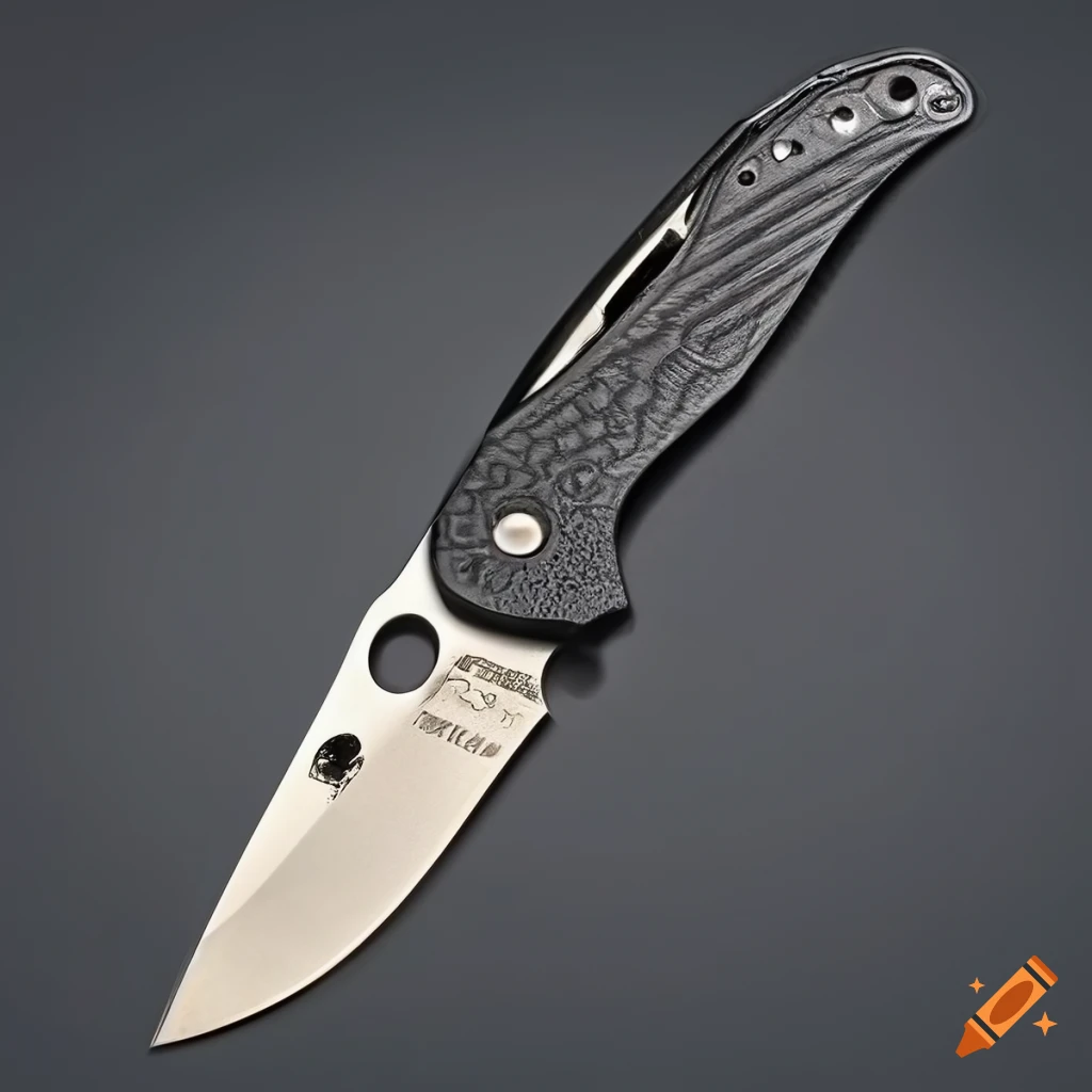 Spyderco jackknife with grip on a dark glass steel table in futuristic Japan style