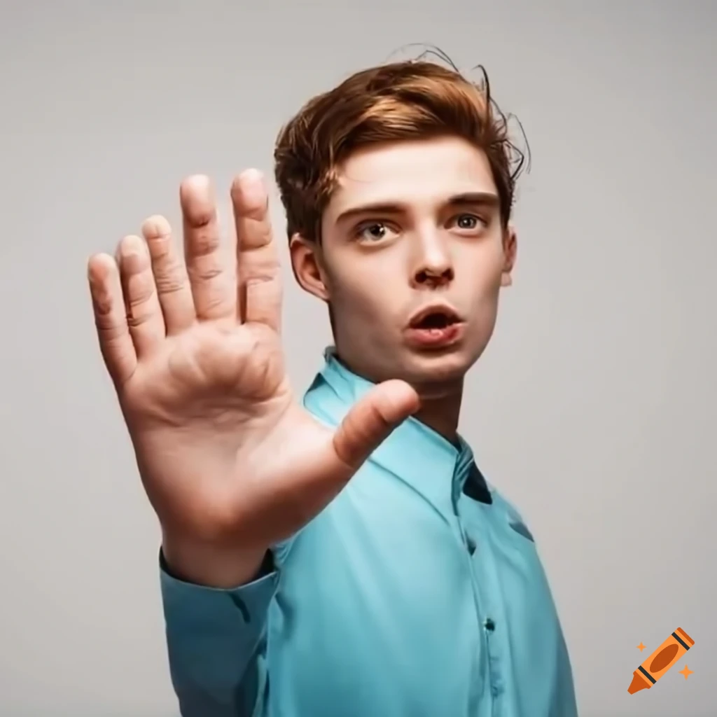 Man making hand stop gesture on white background