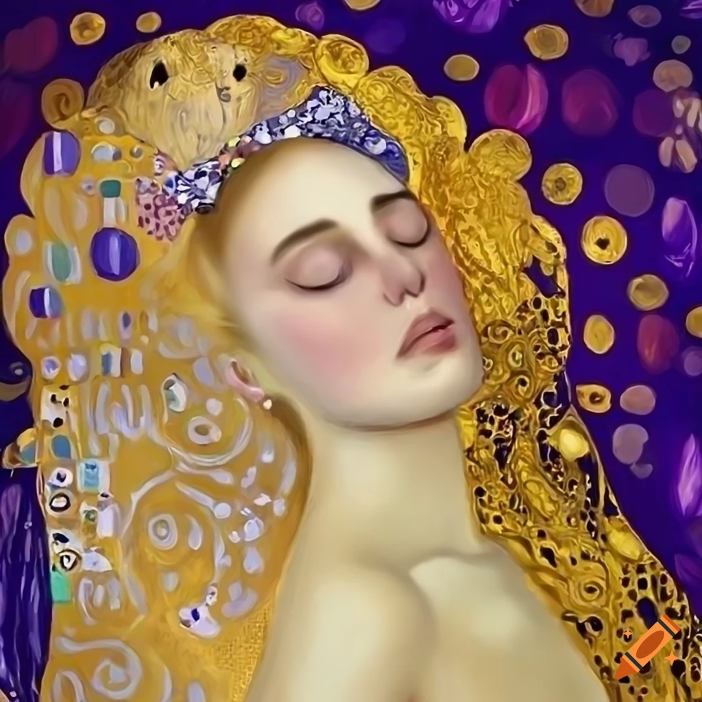 Sleeping blonde princess in the style of Gustav Klimt