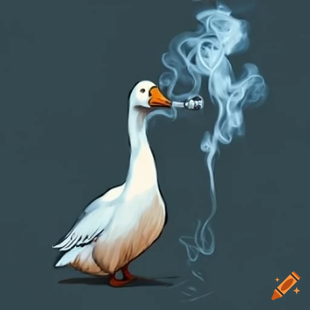 goose smoking a cigarette White goose smoking a pipe on Craiyon