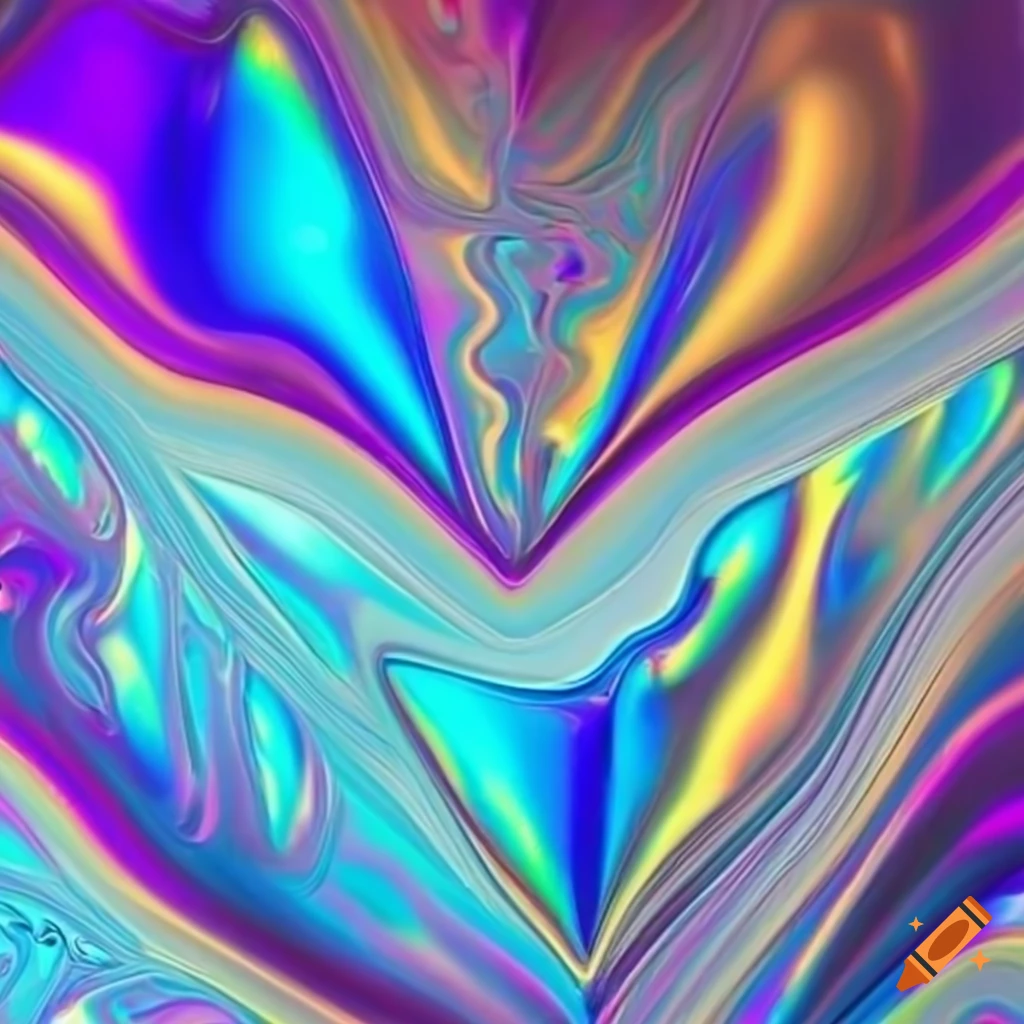 Holographic background with liquid metal heart, silver, gold, money