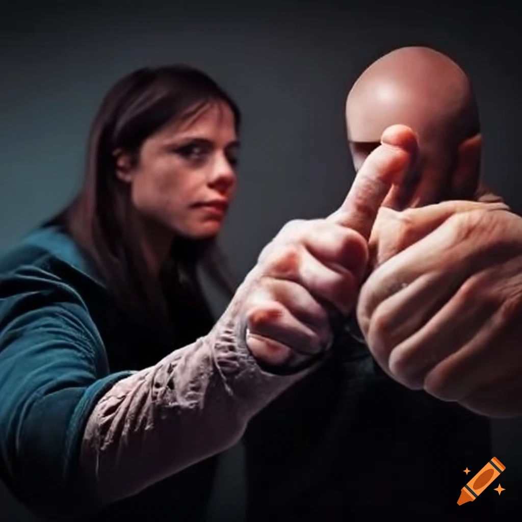 Close-up of thumb fighting