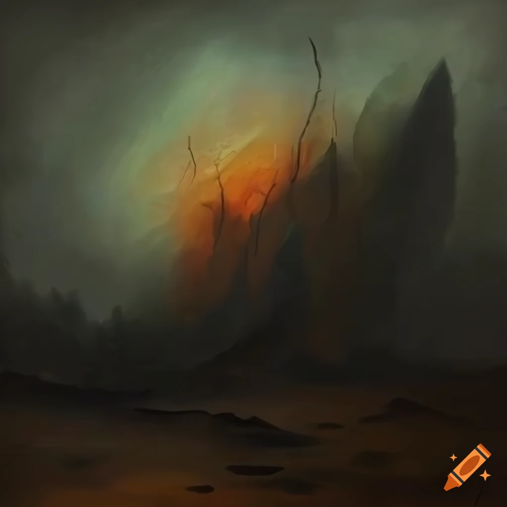 Shadowy beast in a barren wasteland under a gray sky