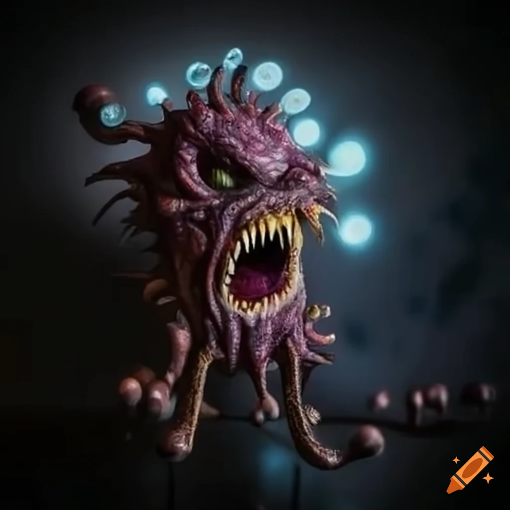 Fearsome Beholder monster with iconic eye-stalk and magical staff