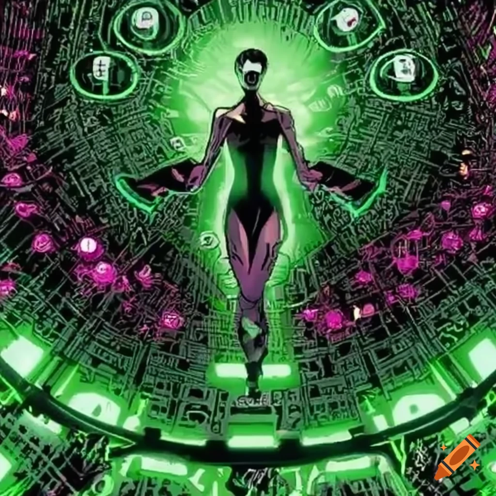 Matrix code in a comic art style