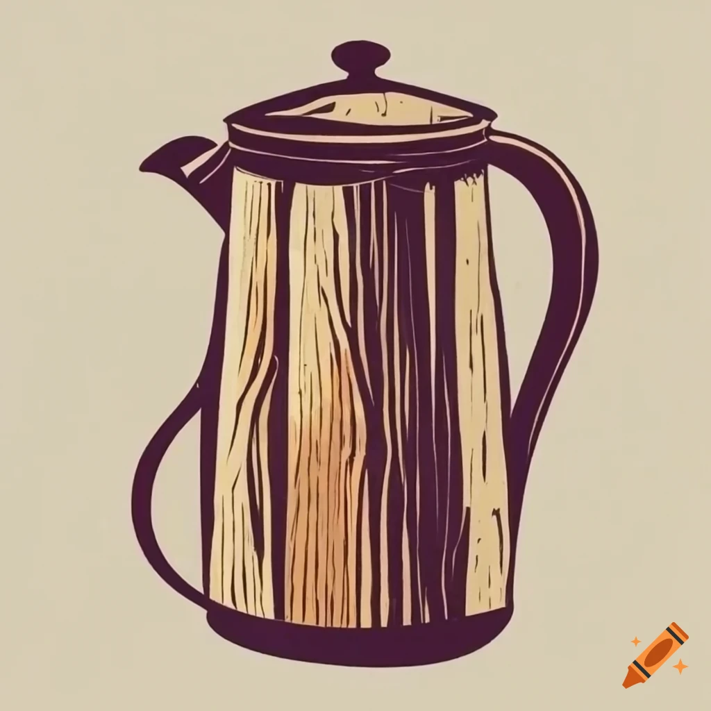 Rustic woodcut coffee pot illustration