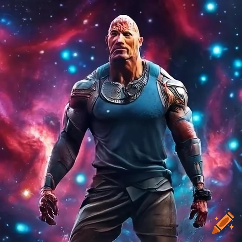 Dwayne 'The Rock' Johnson in a cosmic power setting with other entities