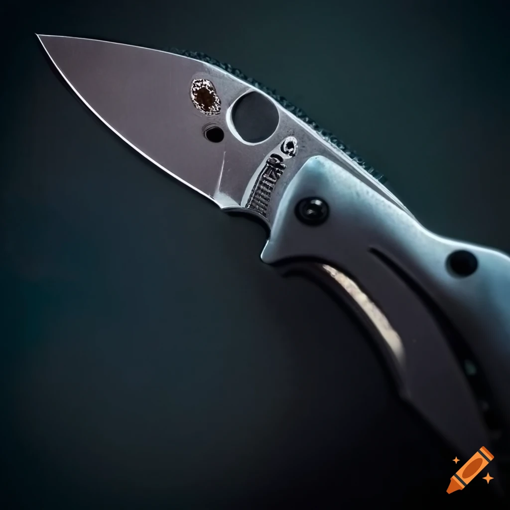 Spyderco jackknife on a dark glass steel table with a futuristic Japan style