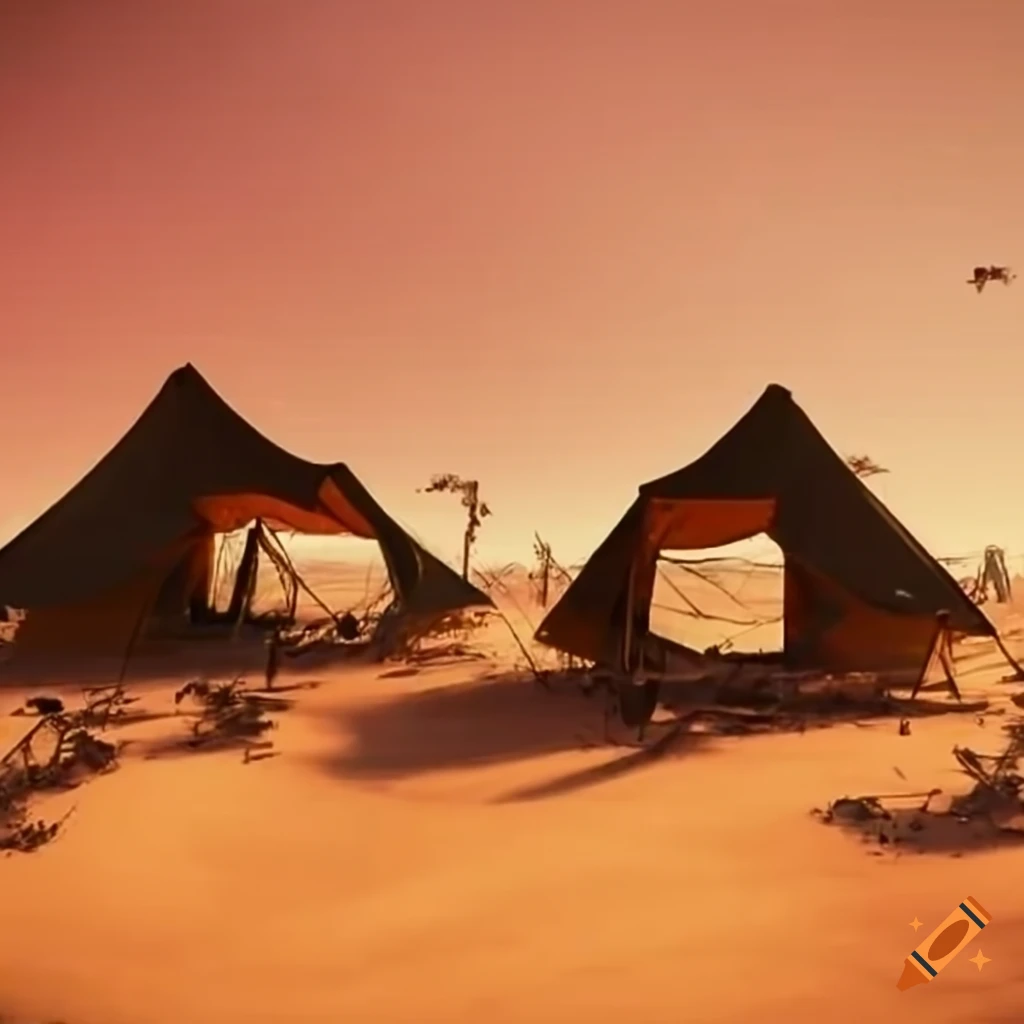 Abandoned tent camp in a wasteland