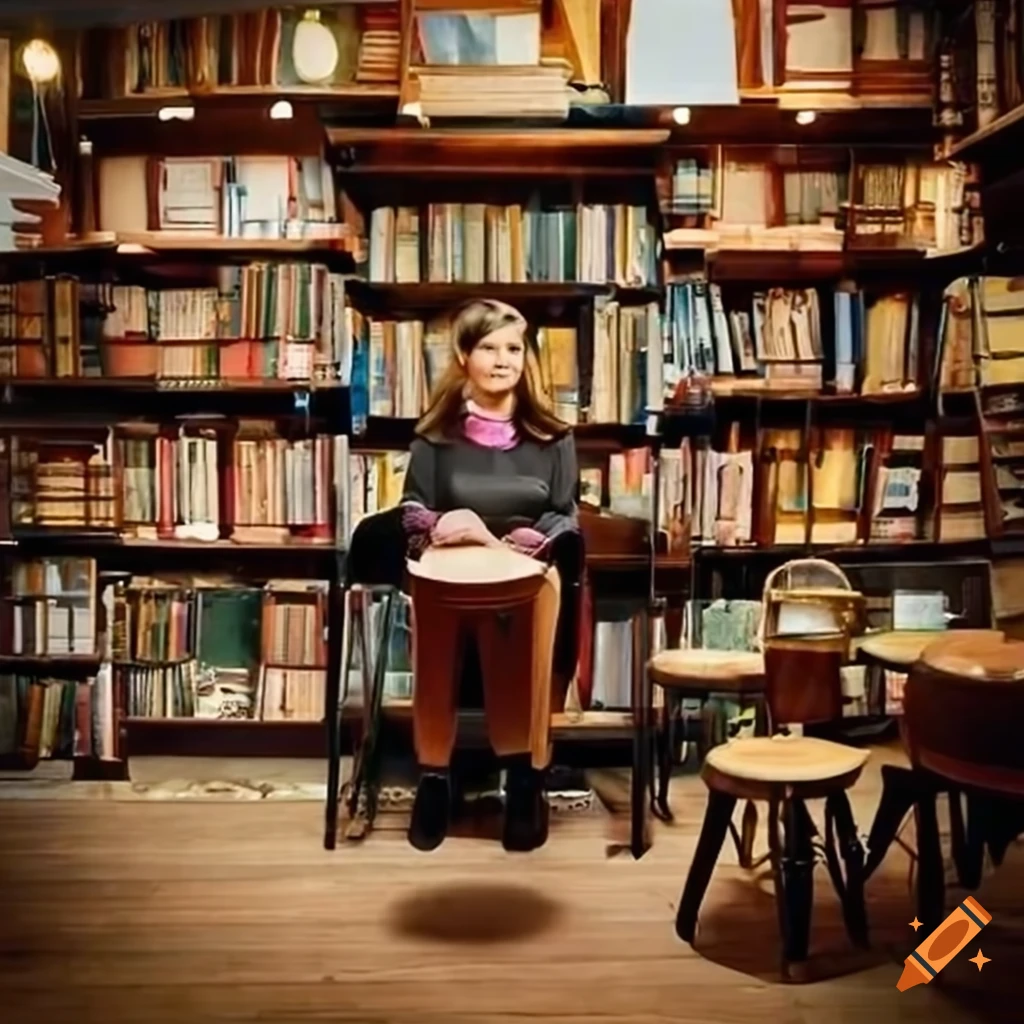 Charming bookstore with cozy cafe and flower shop, puppies playing