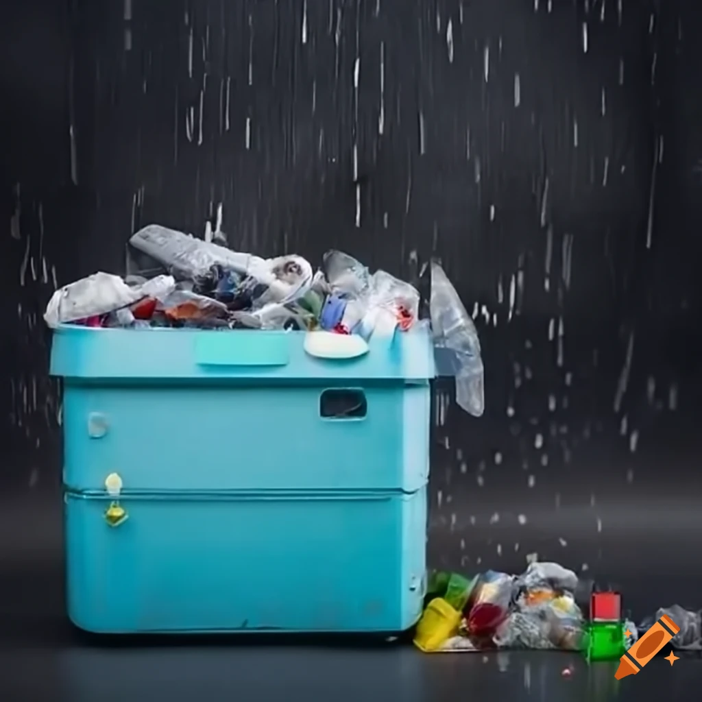 Plastic waste collection in the rain