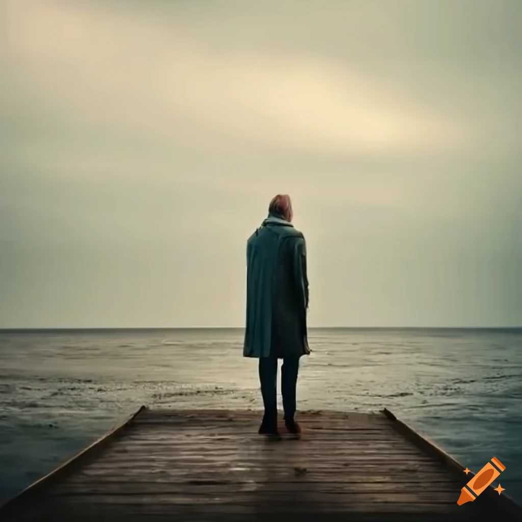 Lonely old man gazing at the sea