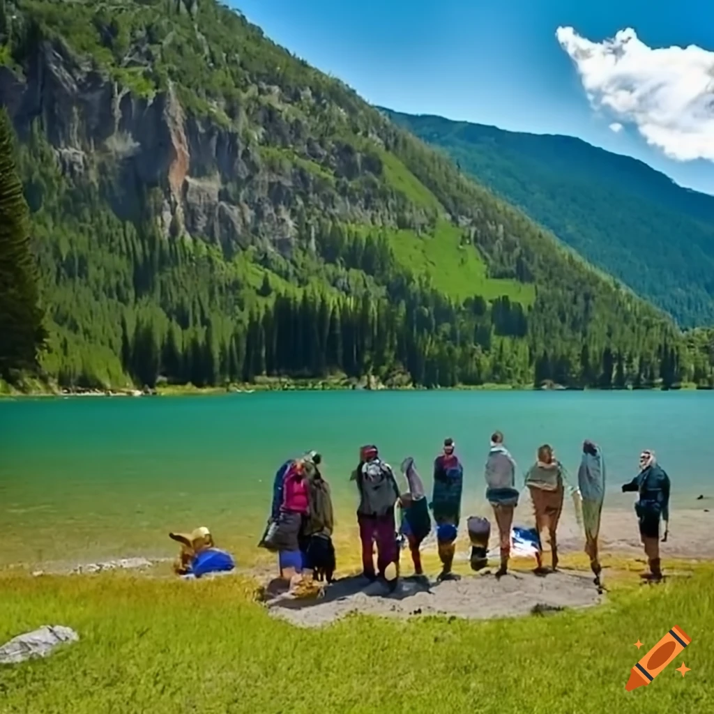 Group of five adults in their 50s in the nature of Andorra with picturesque mountains