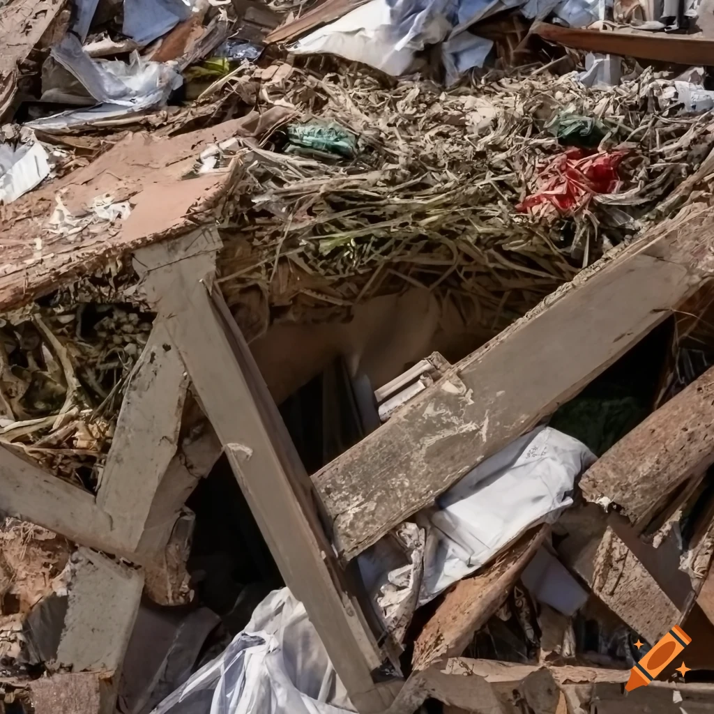 Detail of traditional Hungarian clothes in a junk garbage web in destroyed landscape