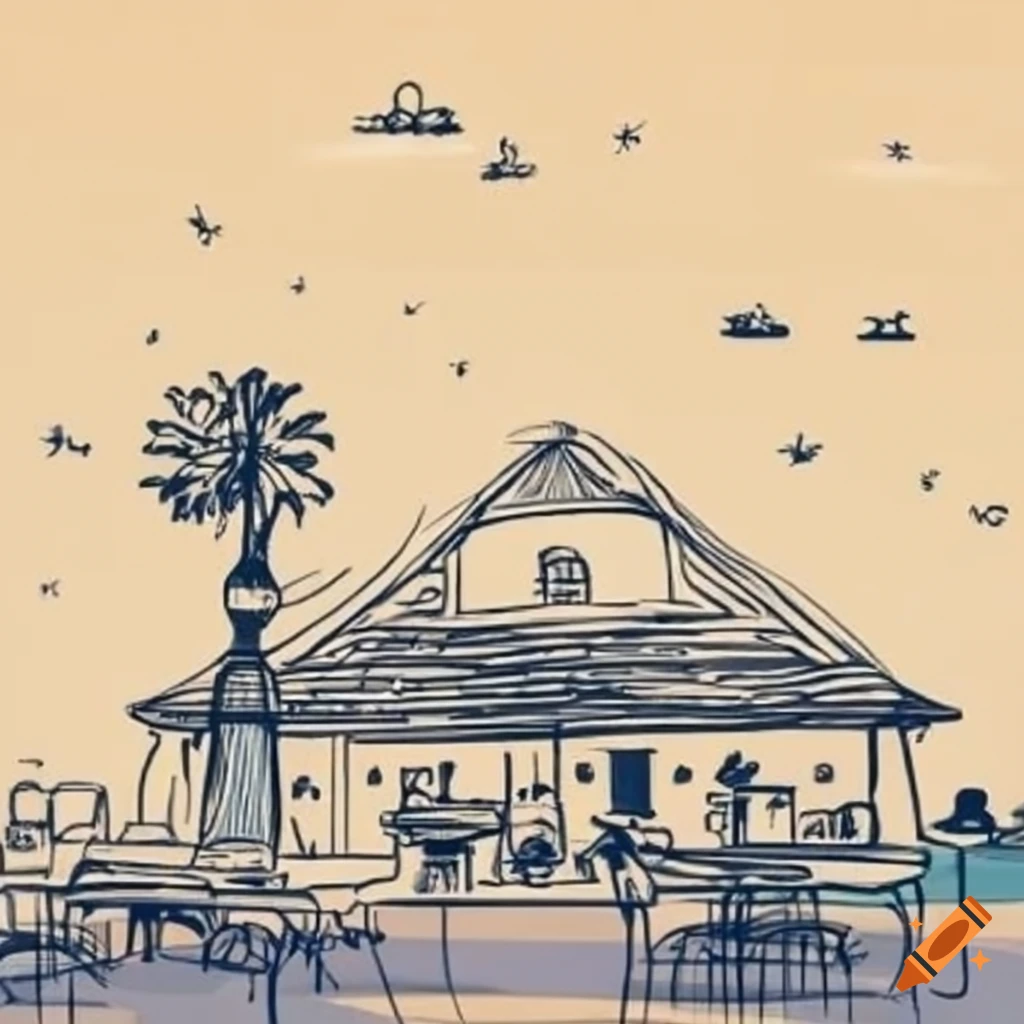 Beachside restaurants, wine tourism, and attractions in a black and white contour drawing