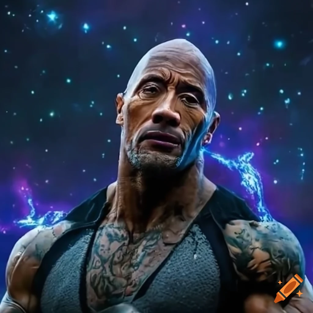 Dwayne 'The Rock' Johnson in a cosmic power setting with other entities