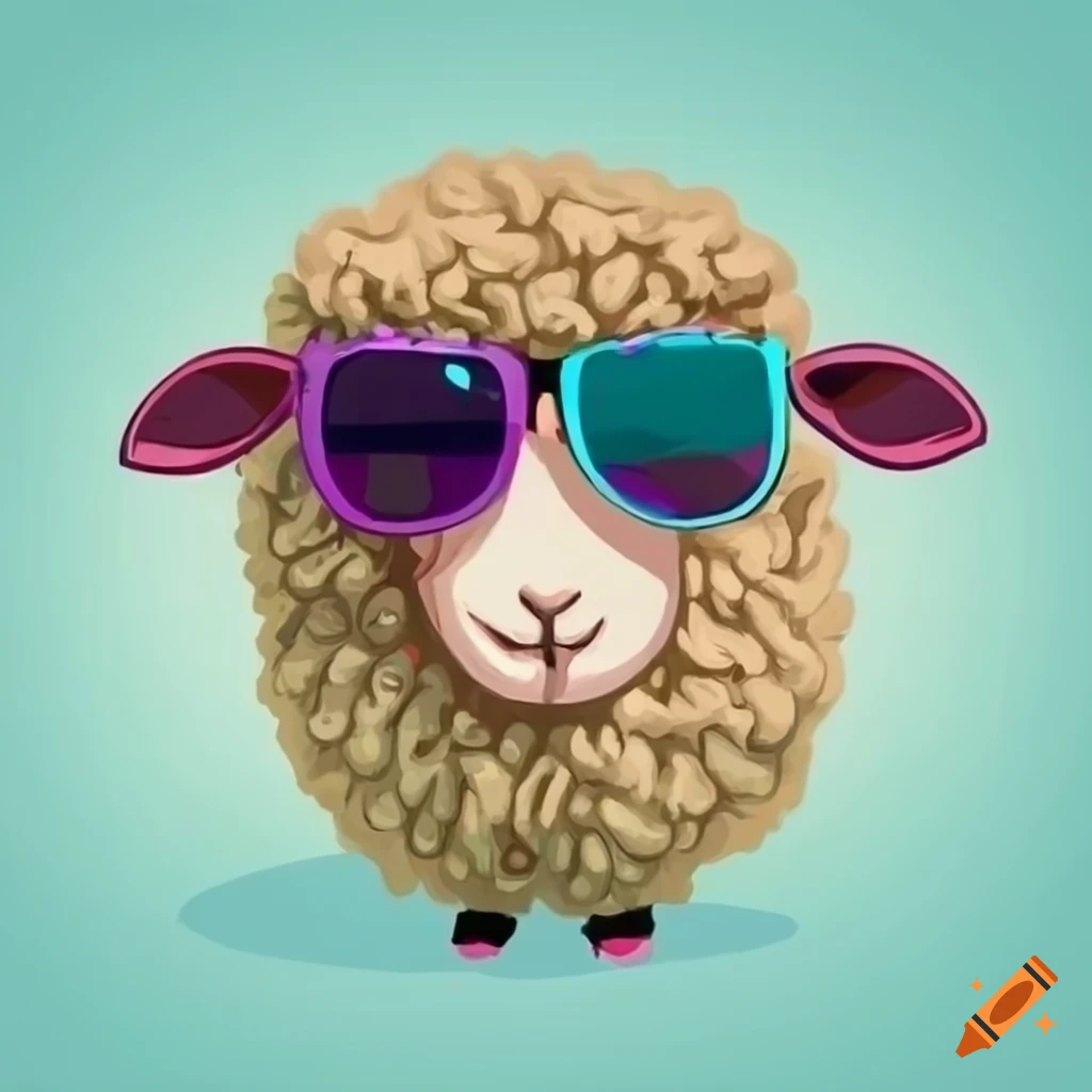 Fluffy sheep with sunglasses