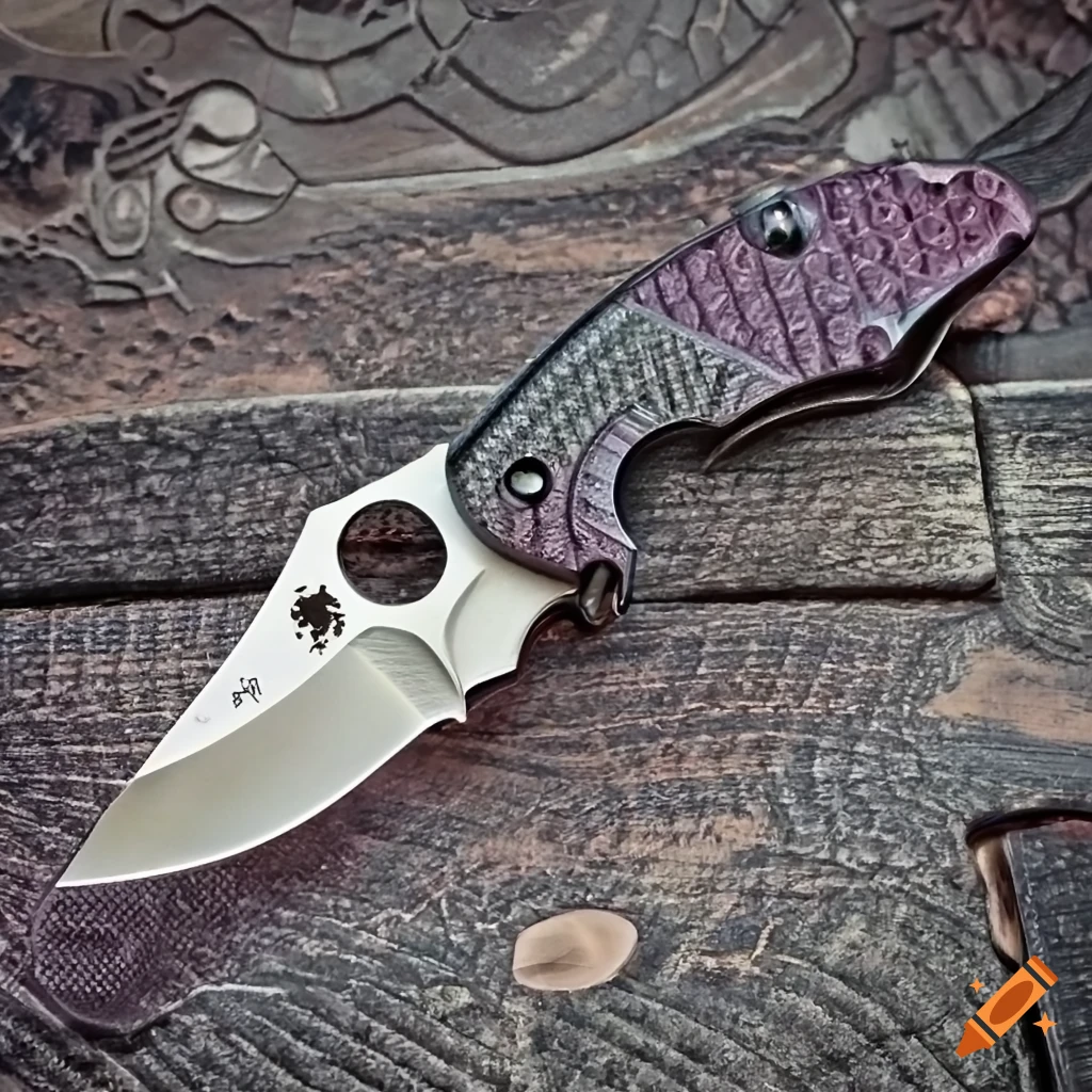 Spyderco jackknife on a sleek steel table with futuristic design