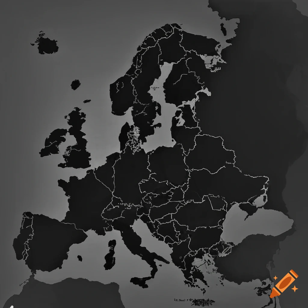 Black and white map of Europe with light coloring