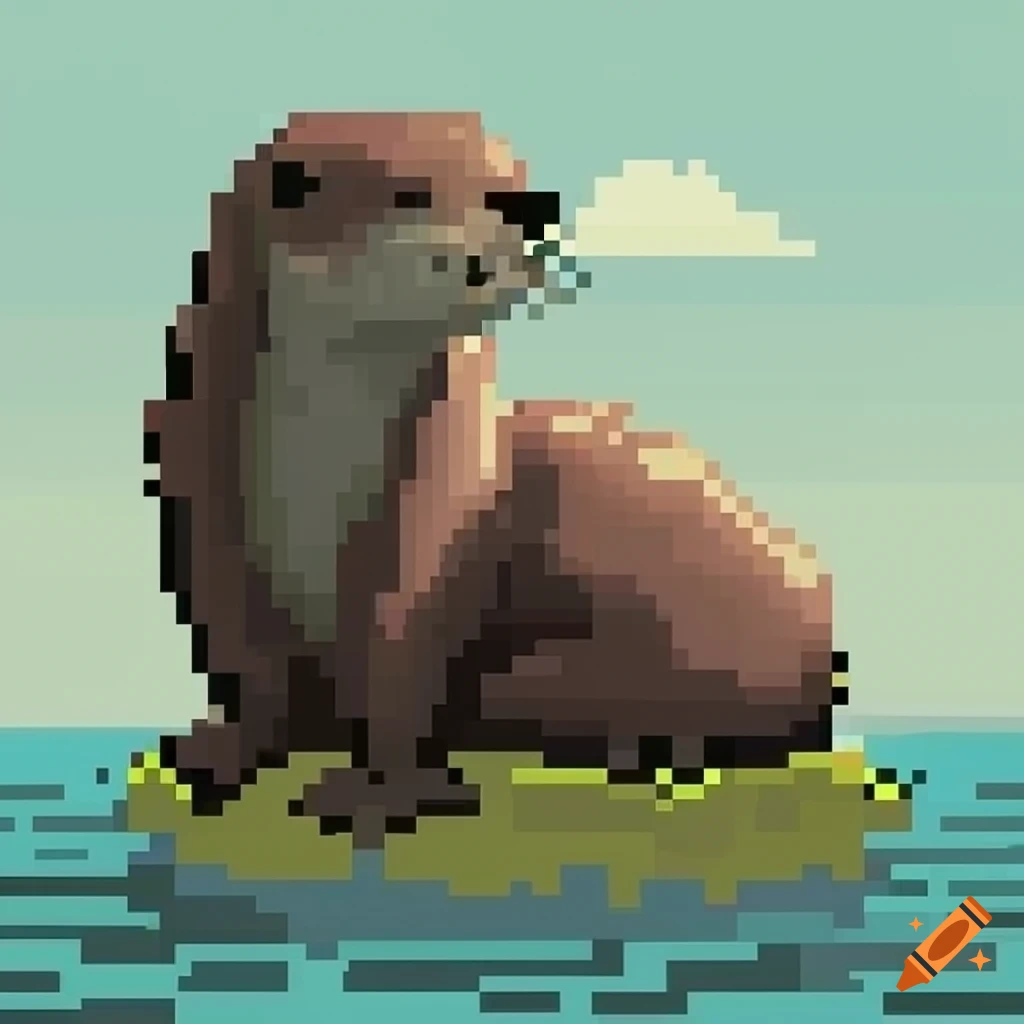 Sleeping otter in pixel art style