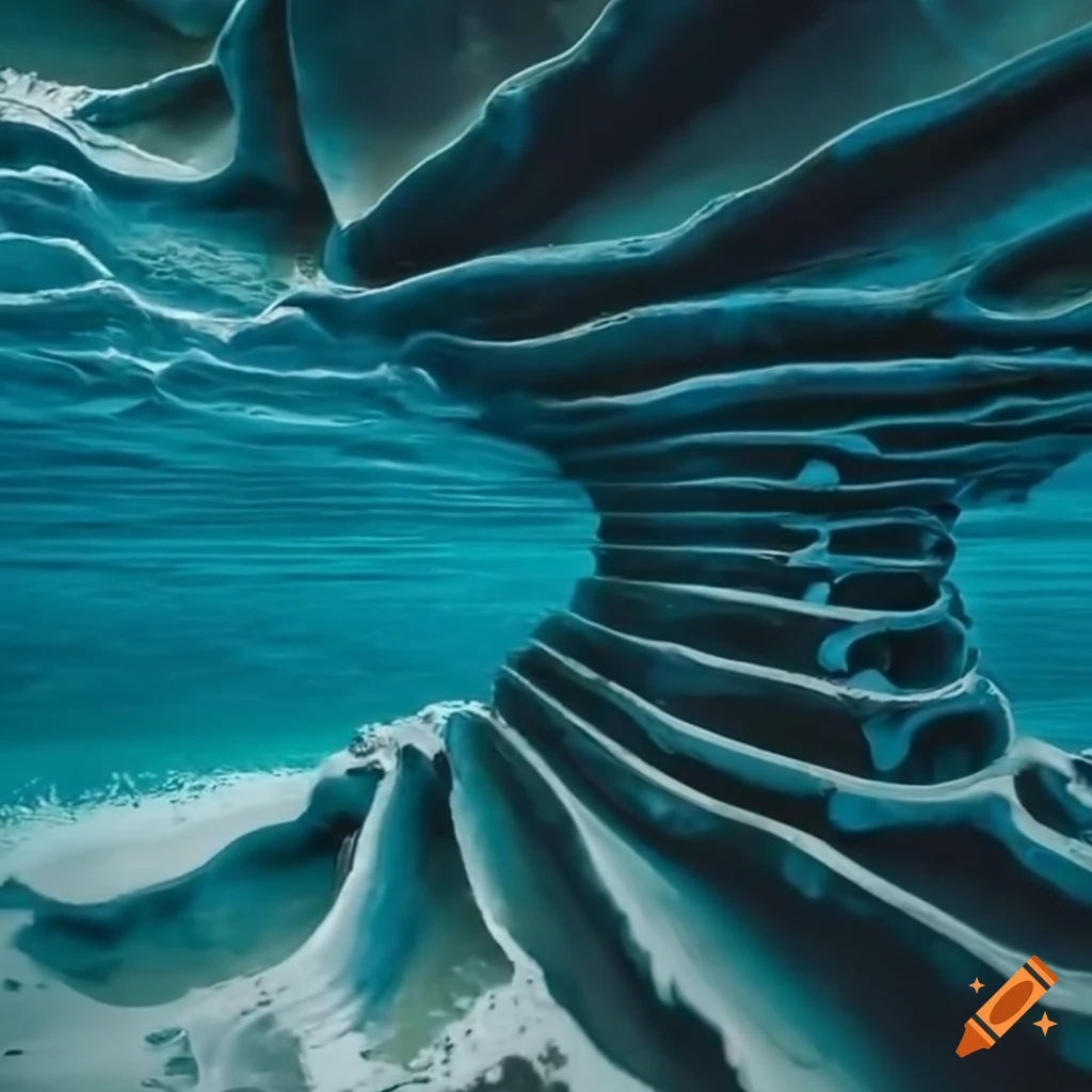 Steel and concrete sculpture of ocean waves