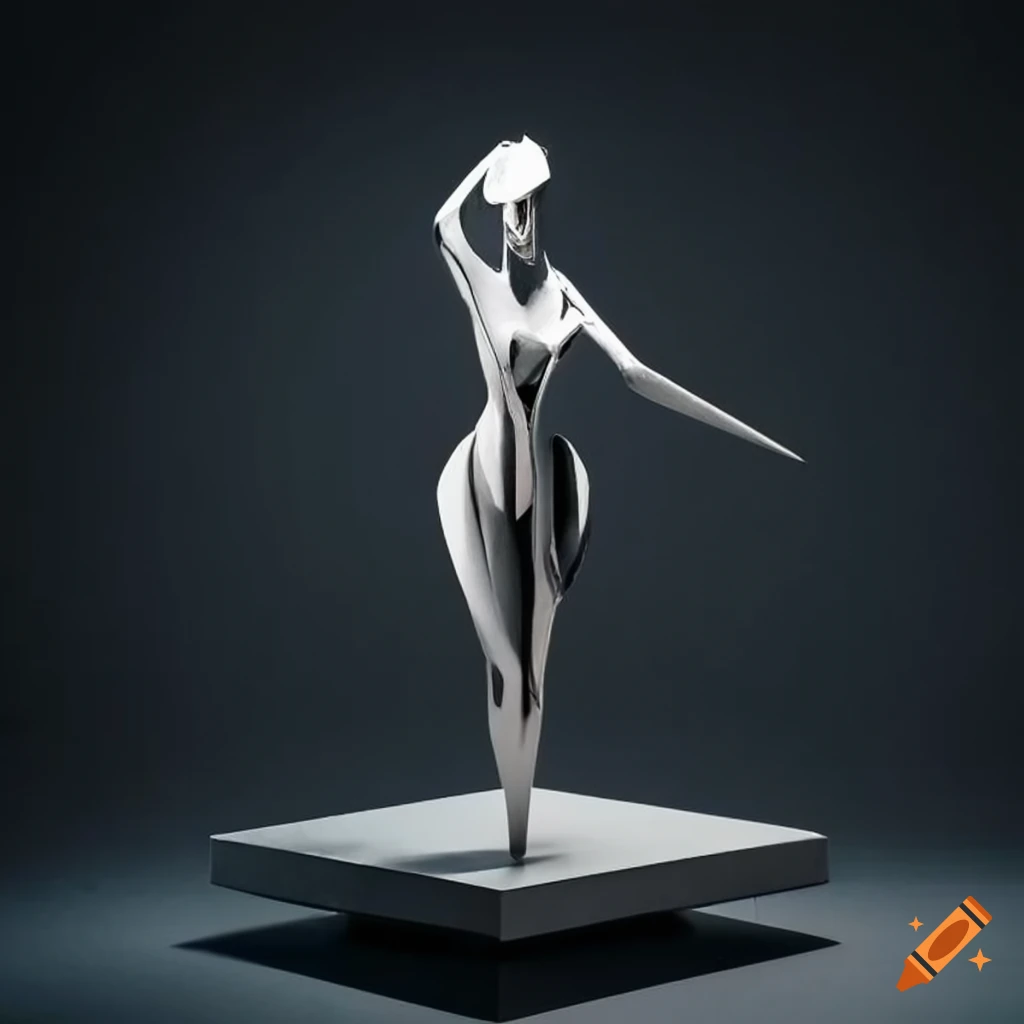 Steel origami sculpture of a female form