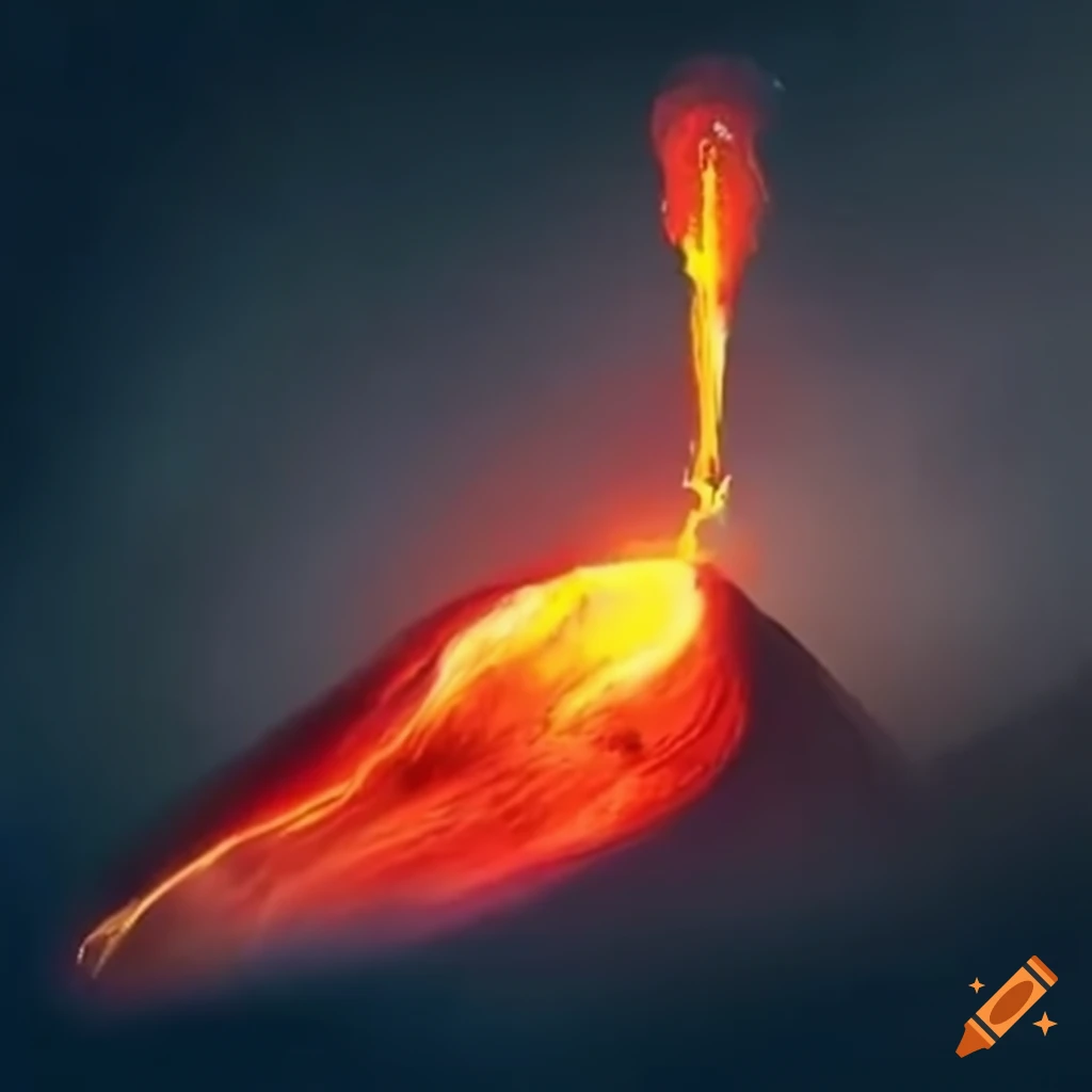 Small rocket launching from volcano lava