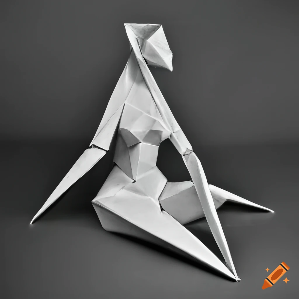 Steel origami sculpture of a female form