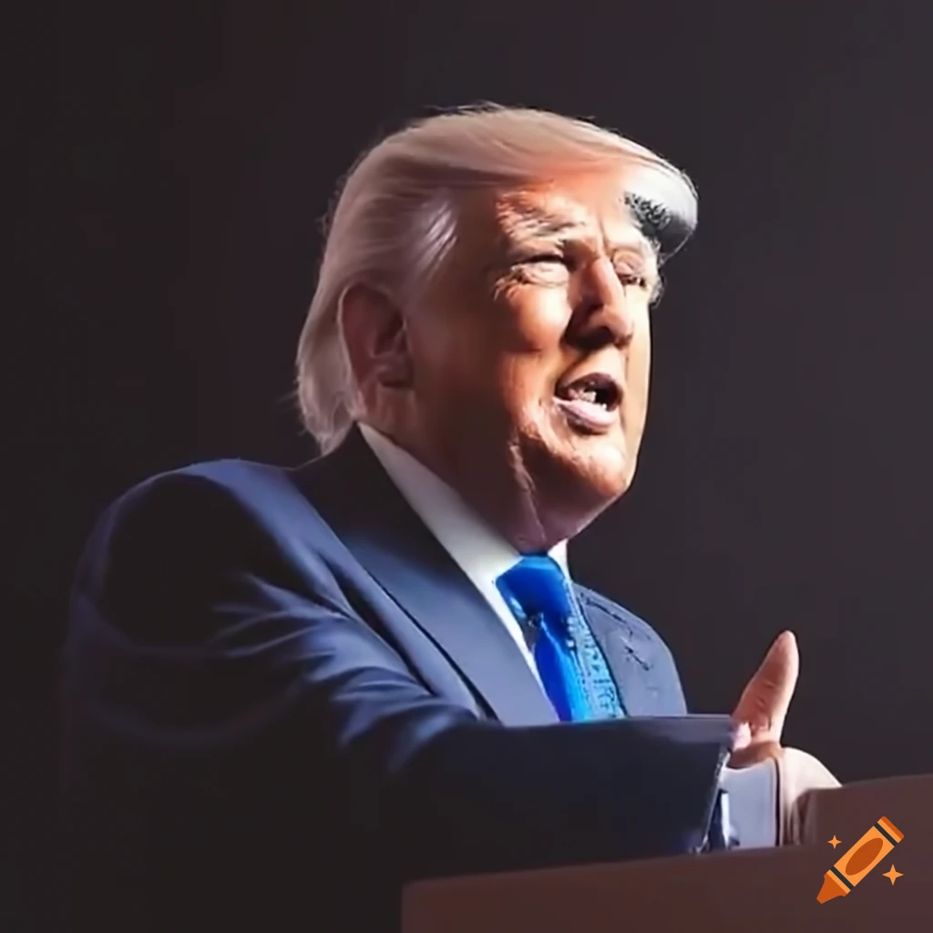 Donald Trump at a rally with supporters and flags
