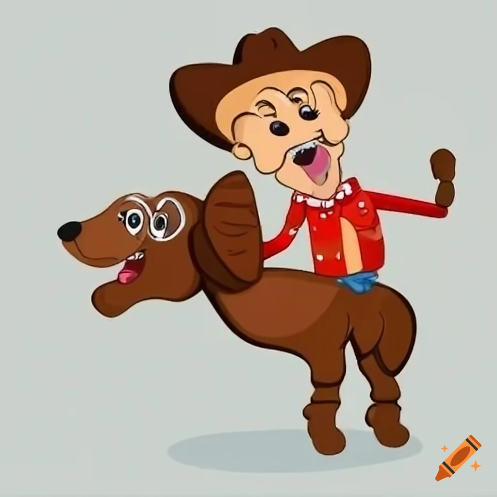 Tooth character dressed as cowboy riding toy puppy