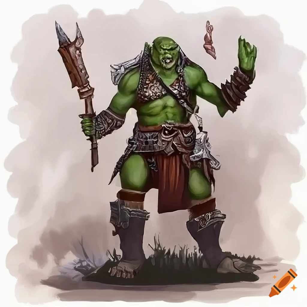 Orc warrior in hand-painted Dungeons and Dragons style fantasy art