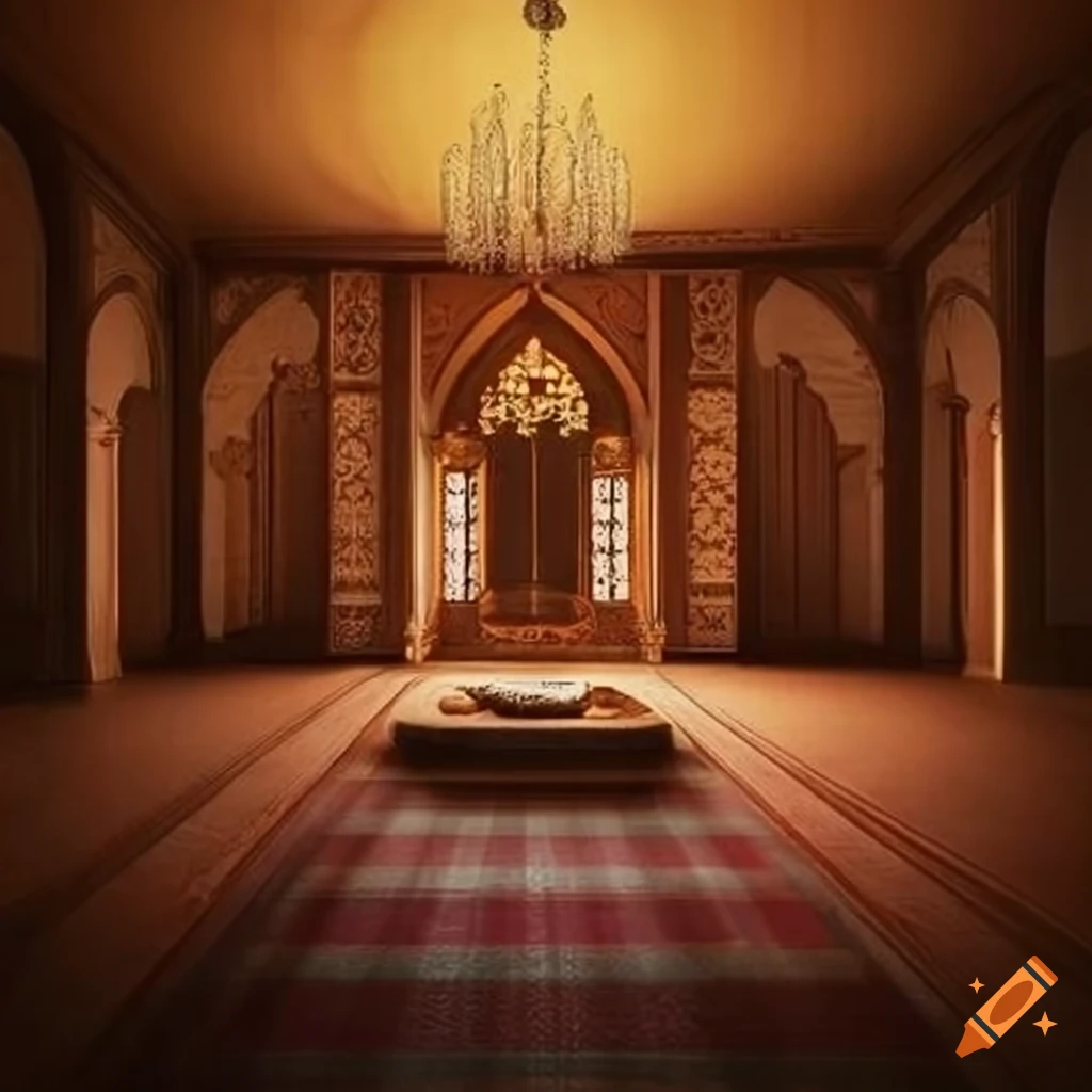 Design of a large antique Middle Eastern room with warm earthy colors
