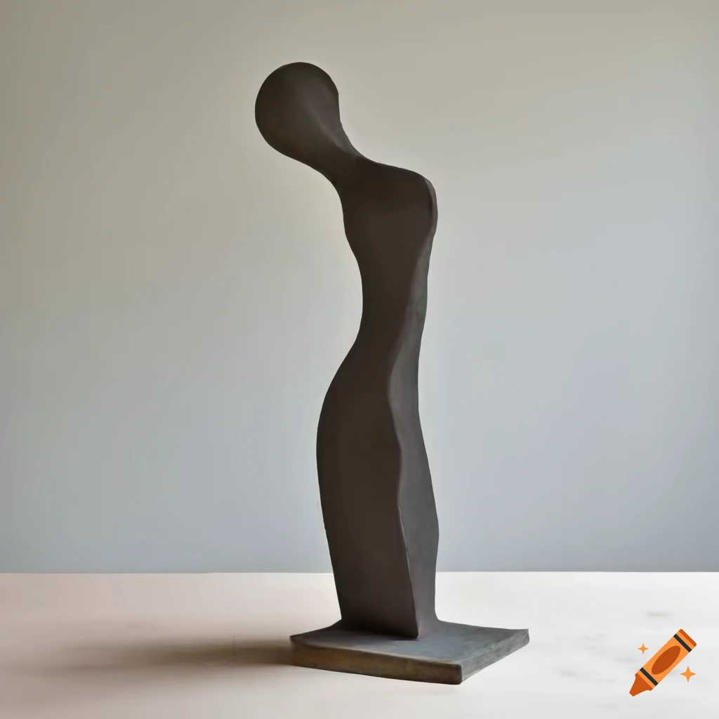 Steel and concrete brutalist sculpture of female form with plants