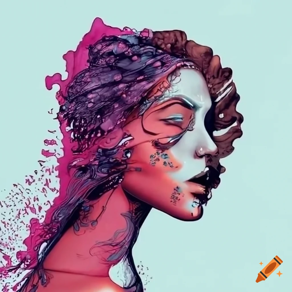 Woman formed by crashing ink waves