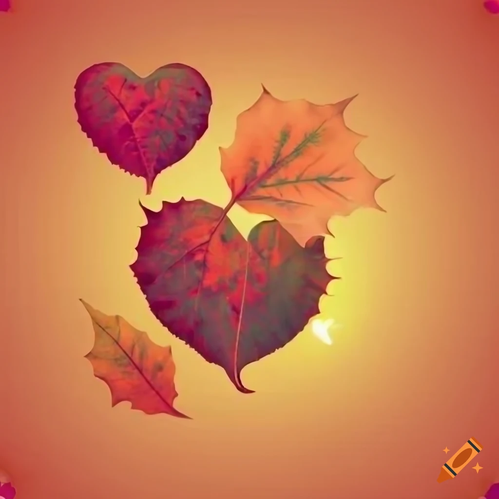 Fall leaves and heart-shaped leaves isolated