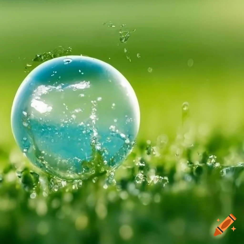 Glass globe in a green field with splashing water