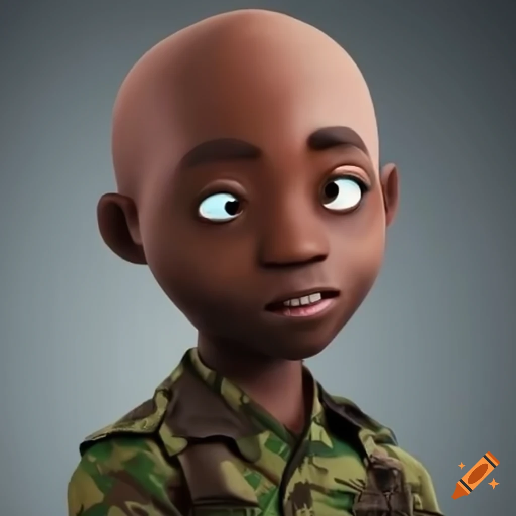 Cool black male character in army uniform with dark shades and bald head