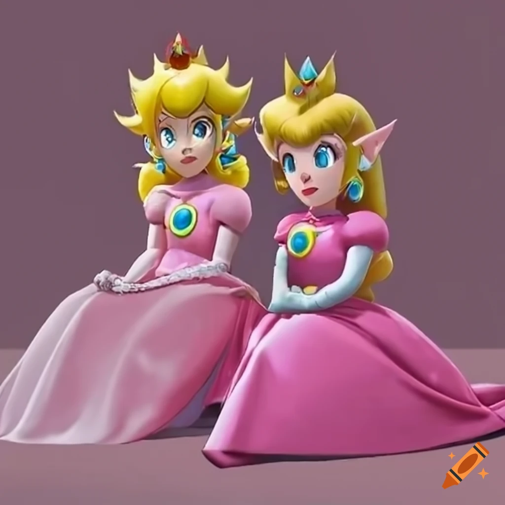 Princess Peach and Link in pink ballgown in a manor setting