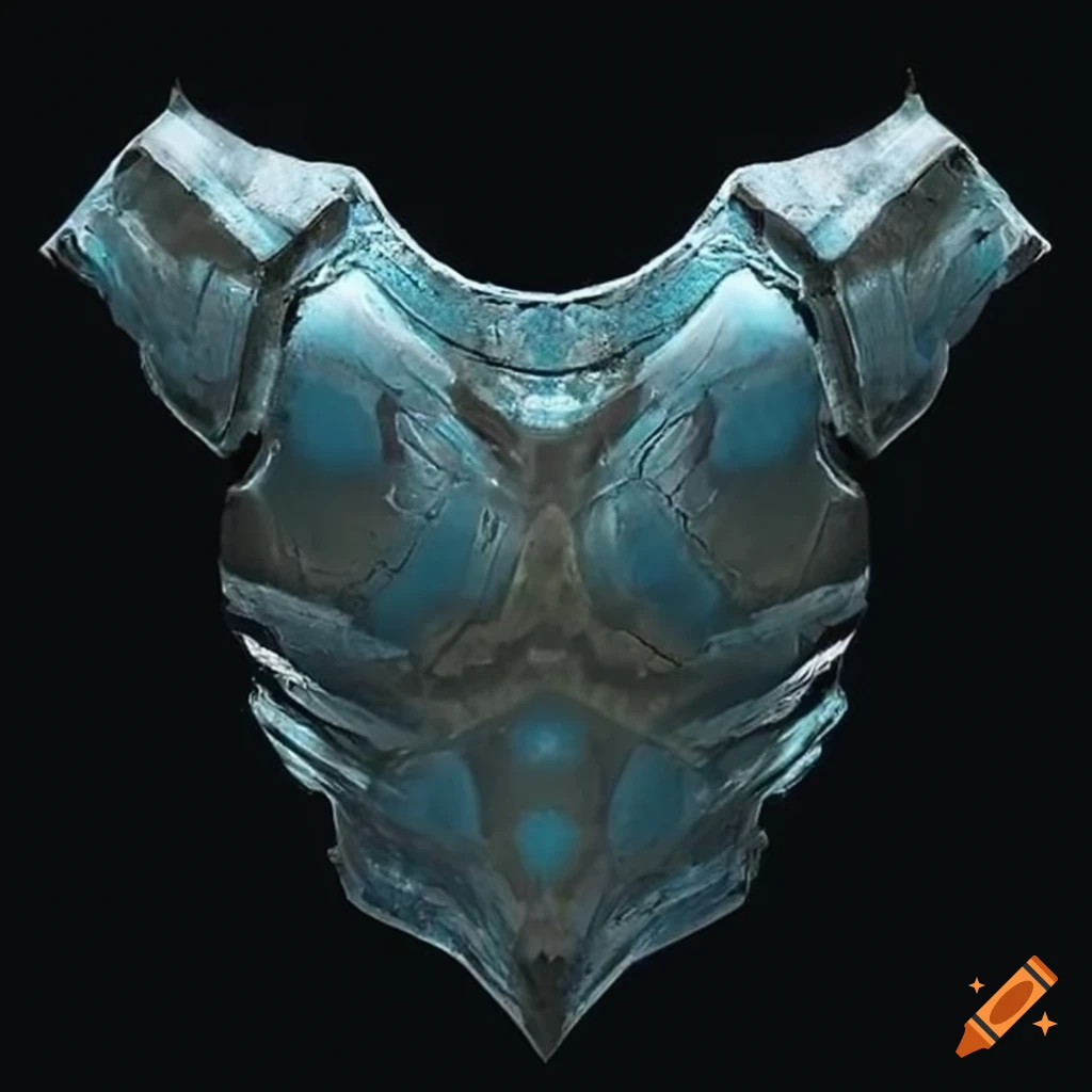 Close-up of detailed magic body armor with vertical symmetry