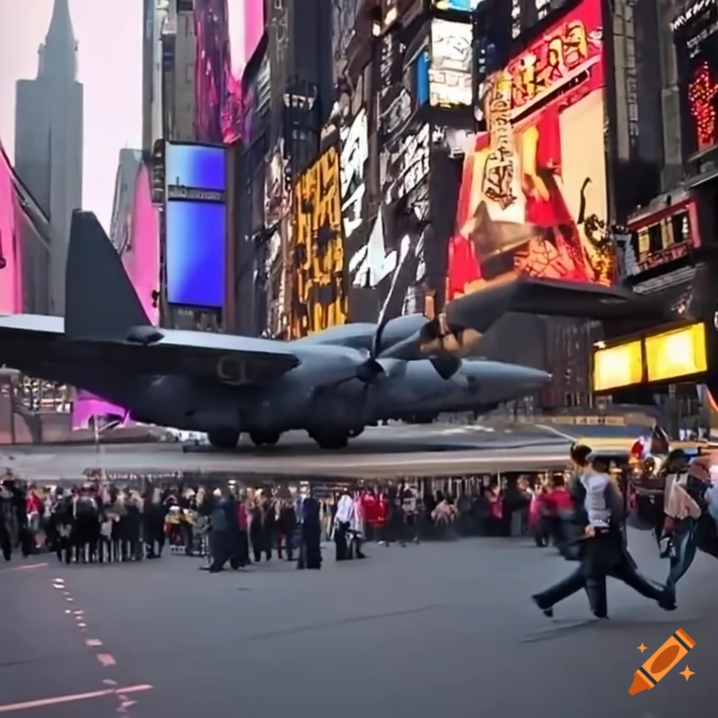 Lockheed C-130 Hercules landing in Times Square during rush hour