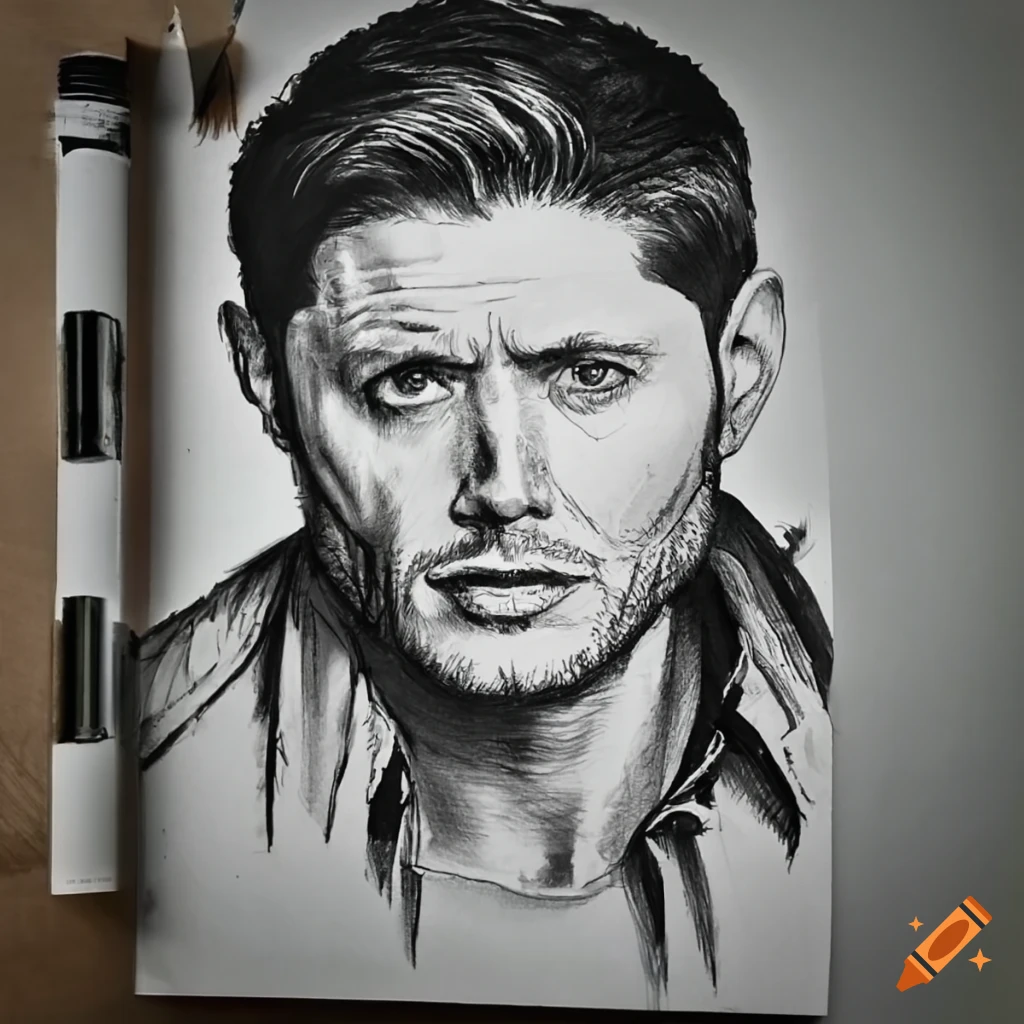 Dean Winchester pencil sketch on a messy canvas with Tristan signature