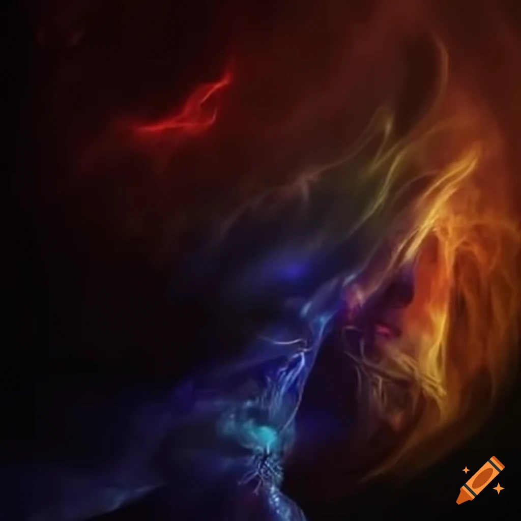 Two powerful fighting forms transforming into shimmering light